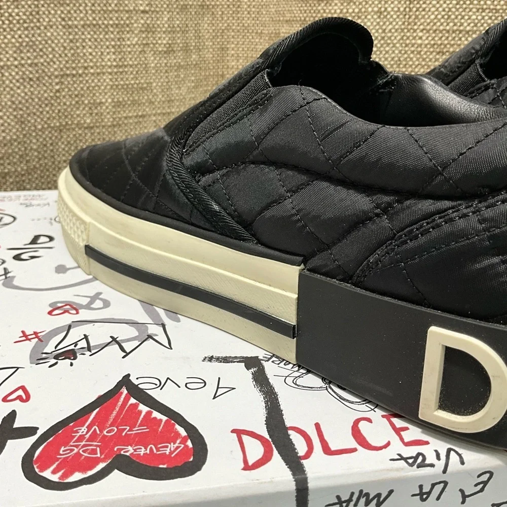 DOLCE & GABBANA Custom 2.Zero Quilted Slip On Black Nyon Sneakers 38 shoes
